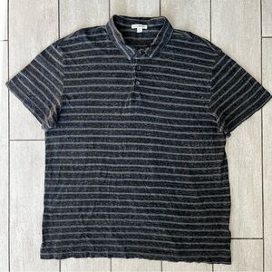 James Perse Polo Shirt Mens 2/M Heather Gray Green Striped 100% Cotton USA MADE